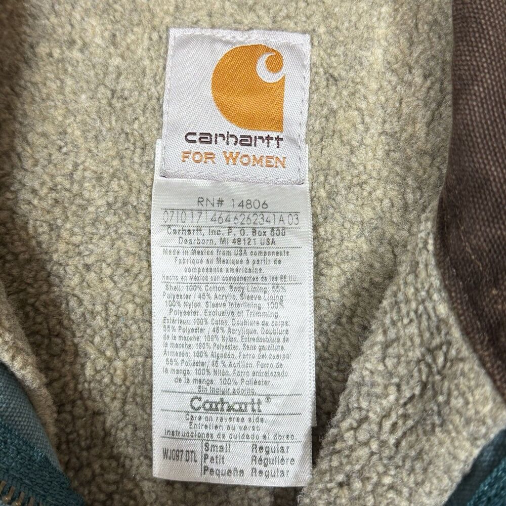 Vintage Carhartt Detroit WJ097 DTL Teal Full Zip Sherpa Jacket Women’s Sz Small - Picture 14 of 15